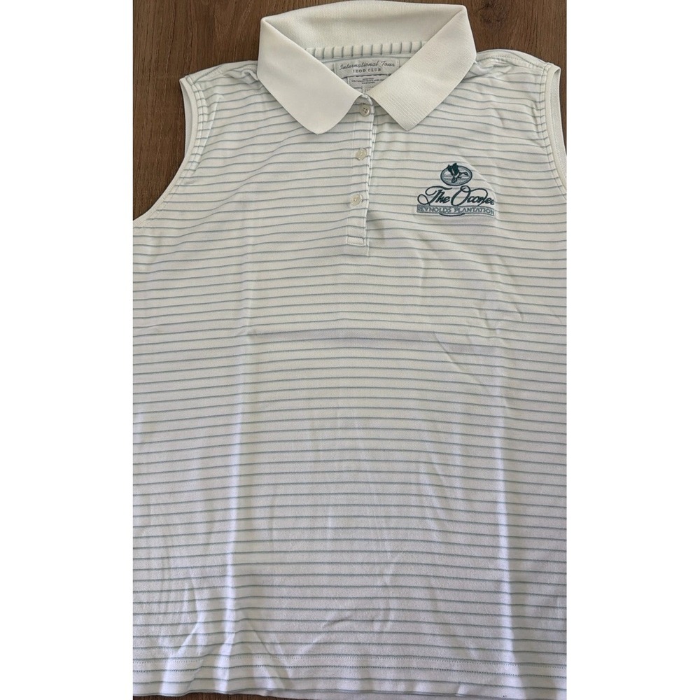 IZOD Club Sleeveless Polo Shirt Striped Classic Collared Baby Blue Size Large